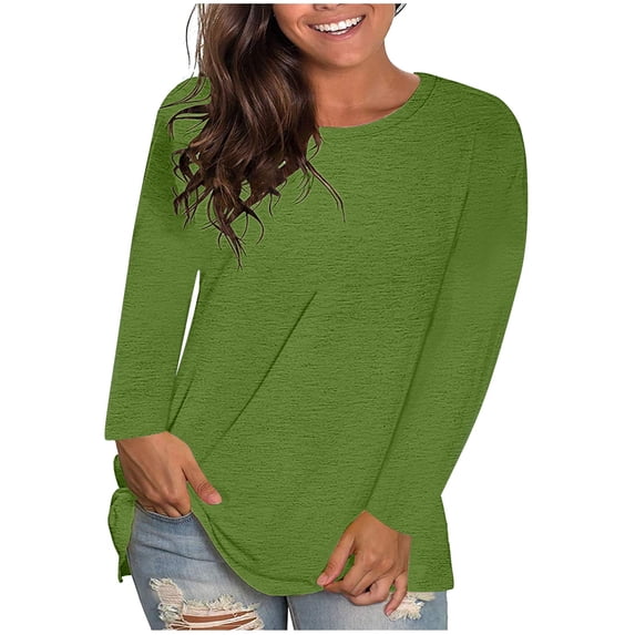 UAMVSH Plus Size Tops for Women Casual Long Sleeve Basic Tees Oversized Classic Crewneck Loose Fit T Shirt Fall Clothes