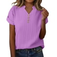 thumbnail image 1 of UAMVSH Plus Size Tops for Women Short Sleeve Tunic Shirts Textured Casual Button V Neck Oversized T-Shirt Summer Clothes, 1 of 6