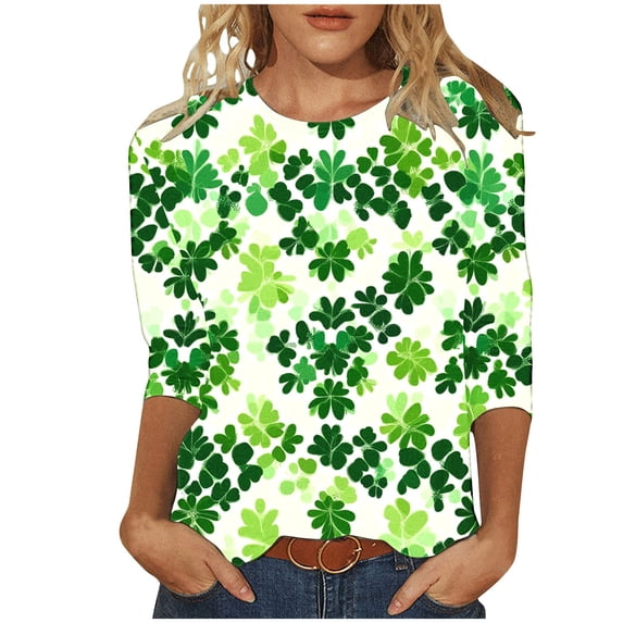 UAMVSH Plus Size Tops for Women St. Patrick's Day Printed Graphic Tees Oversized Casual 3/4 Sleeve Crewneck Tunic Shirts