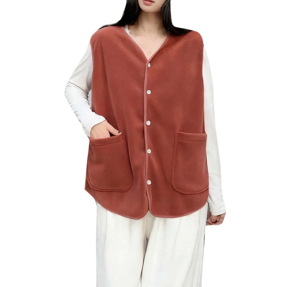 UAMVSH Plus Size Vest for Women Button Down Sleeveless Casual Jackets Oversized Comfy V Neck Fall Winter Outwear with Pockets