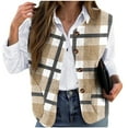 thumbnail image 1 of UAMVSH Plus Size Vest for Women Single Breasted Flannel Plaid Jacket Soft Warm Sleeveless Cropped Winter Coats with Pockets, 1 of 5