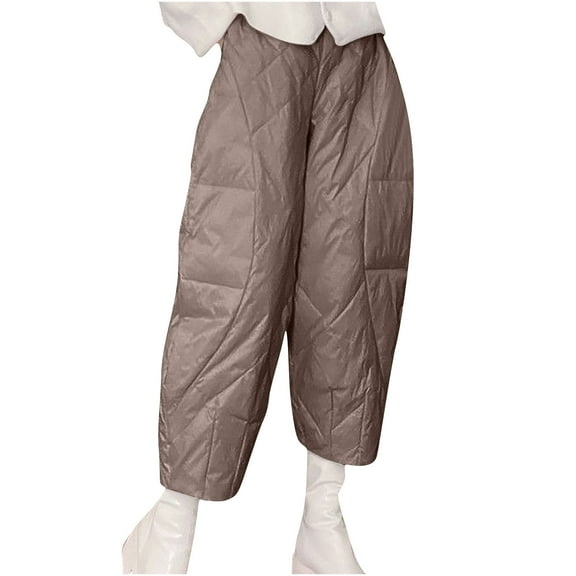 UAMVSH Plus Size Warm Pants for Women Wide Leg Puffy Quilted Pants Casual Loose Snow Pants with Pockets for Cold Weather