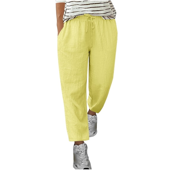 UAMVSH Plus Size Womens Linen Pants Drawstring Straight Leg Casual Pants Trendy Beach Vacation Trousers with Pockets