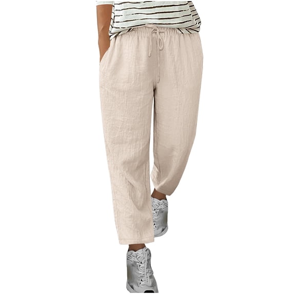 UAMVSH Plus Size Womens Linen Pants Drawstring Straight Leg Casual Pants Trendy Beach Vacation Trousers with Pockets