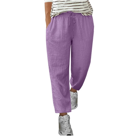 UAMVSH Plus Size Womens Linen Pants Drawstring Straight Leg Casual Pants Trendy Beach Vacation Trousers with Pockets