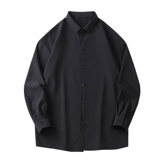 UAMVSH Plus Size Work Shirts for Men Casual Long Sleeve Business Dressy Tops Oversized Solid Color Lapel V-Neck Button down Tshirts(Medium,Black)