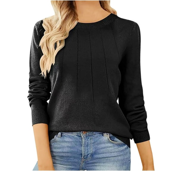 UAMVSH Pullover Sweaters for Women Casual Crew Neck Long Sleeve Lightweight Knitted Sweaters Tunic Tops Ladies Fall Clothes(Small,Black)