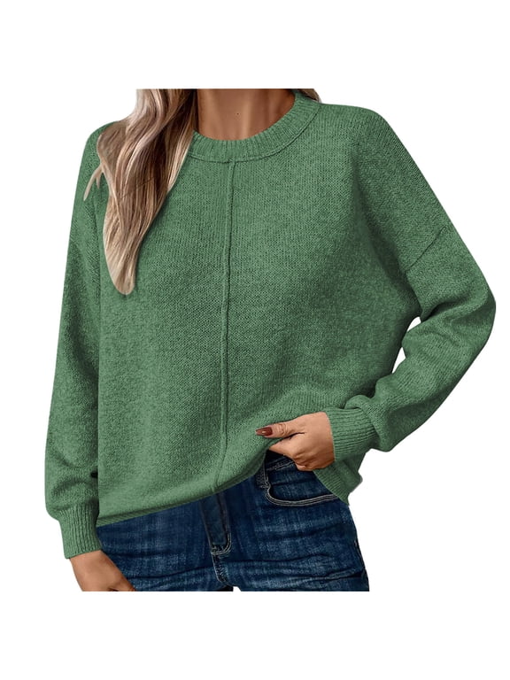 Pullover Sweaters for Women Casual Crew Neck Long Sleeve Lightweight Knitwear Loose Fit Sweater Tops Fall Outfits(Medium,Green)