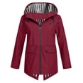 thumbnail image 1 of UAMVSH Rain Jackets for Women Fashion Plus Size Zipper Windbreaker Hoodie Oversized Long Sleeve Waterproof Hooded Raincoats Fall Outfits(Medium,Wine), 1 of 6