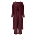 thumbnail image 1 of UAMVSH Ribbed Knitted 3 Piece Outfits for Women Long Sleeve Cardigan Dusters and Cropped Tank Tops with Wide Leg Pants Lounge Sets(X-LargeWine), 1 of 6
