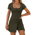 thumbnail image 1 of UAMVSH Rompers for Women Trendy Bodycon Tie Cinched Waist Short Sleeve Jumpsuit with Pockets Summer Breathable Dress Athletic Outfits(XX-Large,Army Green), 1 of 7