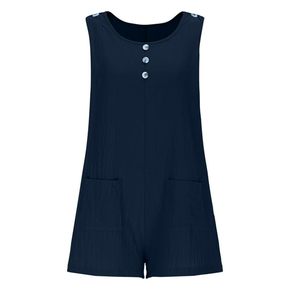 UAMVSH Rompers for Women Trendy Beach Sleeveless Pockets Jumpsuit with Buttons Soft Casual Wide Strap Short Overalls Clothes