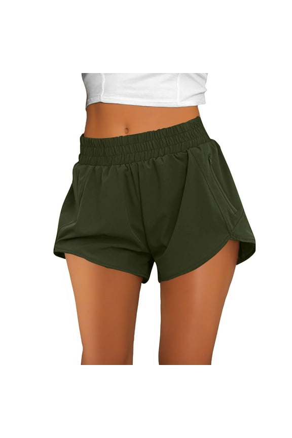 Running Shorts for Women Stretch High Waist Workout Shorts with Pockets Summer Zipper Side Yoga Hiking Athletic Track Shorts