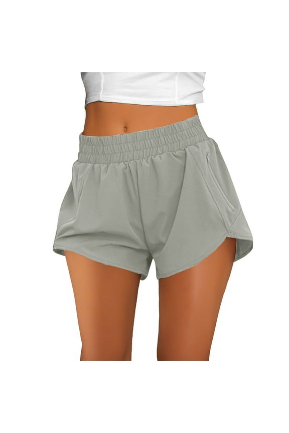 Running Shorts for Women Stretch High Waist Workout Shorts with Pockets Summer Zipper Side Yoga Hiking Athletic Track Shorts