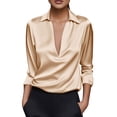 thumbnail image 1 of UAMVSH Satin Blouses for Women Deep V Neck Long Sleeve Shirts Business Casual Work Tops Soft Elegant Office Outfits, 1 of 7