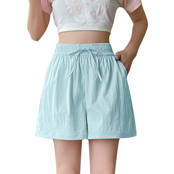 UAMVSH Shorts for Women Quick Dry Loose Wide Leg Shorts Breathable Elastic Waist Drawstring Shorts with Pockets Summer Clothes