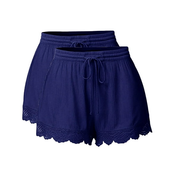 UAMVSH Shorts for Women Trendy Causal High Waisted Shorts Summer Beach Lace Lounge Short Pants Plus Size 2 Pack