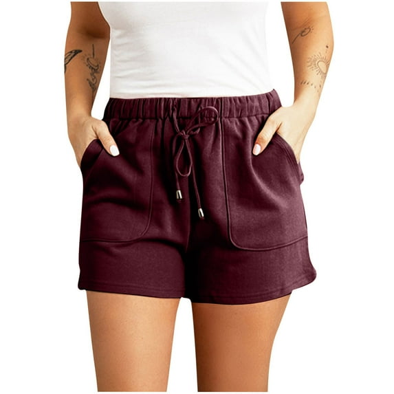 UAMVSH Shorts for Women Trendy Solid Color Wide Leg Casual Shorts with Pockets Elastic Waist Drawstring Loose Fit Shorts