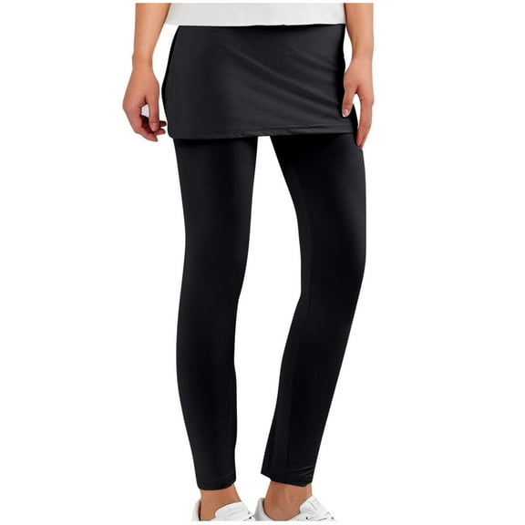 UAMVSH Skirted Legging for Women Trendy Stretchy Slim Fit Tennis Yoga Active Skorts Athletic Golf Skirts with Long Pants Summer Fall(Large,Black)