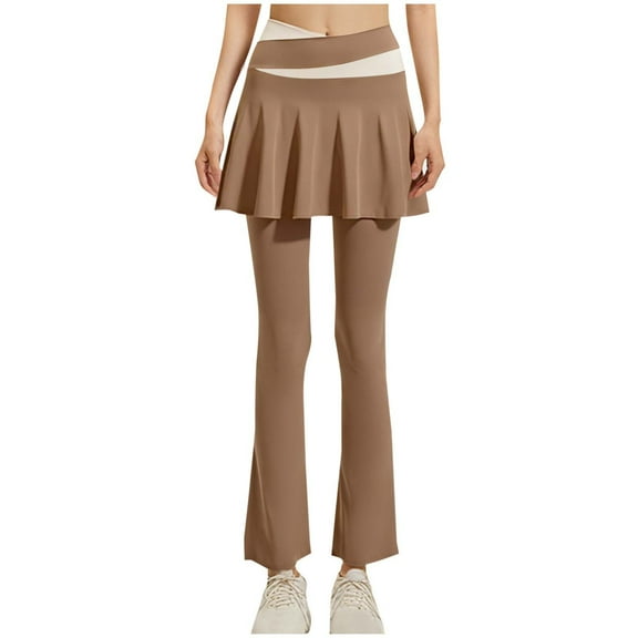 UAMVSH Skirted Leggings for Women Slimming Stretchy Yoga Long Flare Pants with Skirts Comfy High Waist Running Workout Skorts Bootcut Pants