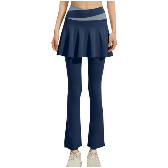 UAMVSH Skirted Leggings for Women Slimming Stretchy Yoga Long Flare Pants with Skirts Comfy High Waist Running Workout Skorts Bootcut Pants