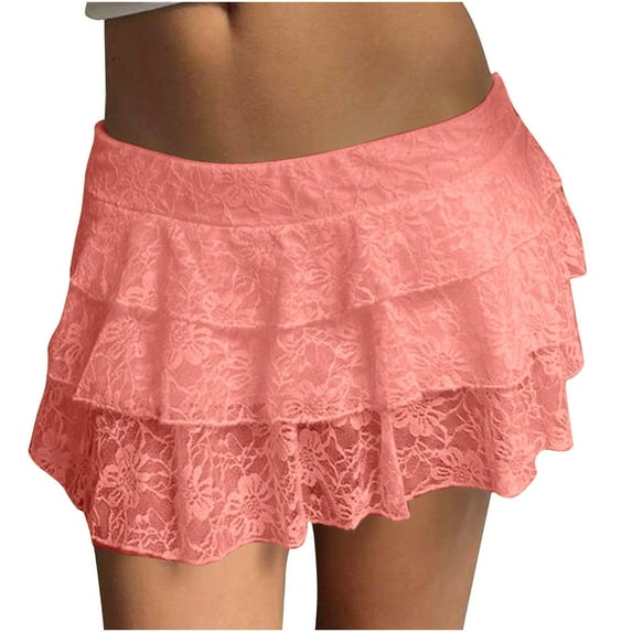 UAMVSH Sleep Skorts for Women Trendy Lace Trim Tiered Bloomer Ladies Pajama Shorts Summer Elastic Waist Ruffle Lounge Pj Shorts