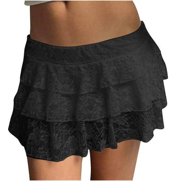 UAMVSH Sleep Skorts for Women Trendy Lace Trim Tiered Bloomer Ladies Pajama Shorts Summer Elastic Waist Ruffle Lounge Pj Shorts