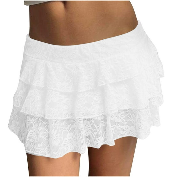 UAMVSH Sleep Skorts for Women Trendy Lace Trim Tiered Bloomer Ladies Pajama Shorts Summer Elastic Waist Ruffle Lounge Pj Shorts