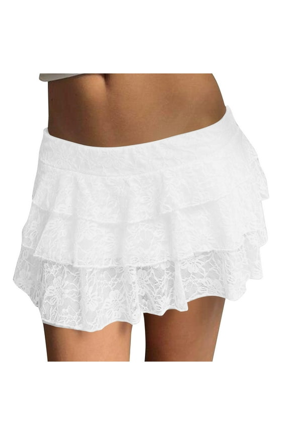 Sleep Skorts for Women Trendy Lace Trim Tiered Bloomer Ladies Pajama Shorts Summer Elastic Waist Ruffle Lounge Pj Shorts