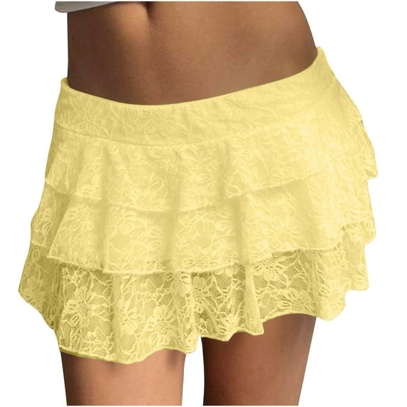 UAMVSH Sleep Skorts for Women Trendy Lace Trim Tiered Bloomer Ladies Pajama Shorts Summer Elastic Waist Ruffle Lounge Pj Shorts