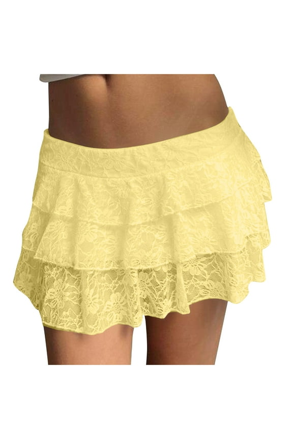 Sleep Skorts for Women Trendy Lace Trim Tiered Bloomer Ladies Pajama Shorts Summer Elastic Waist Ruffle Lounge Pj Shorts