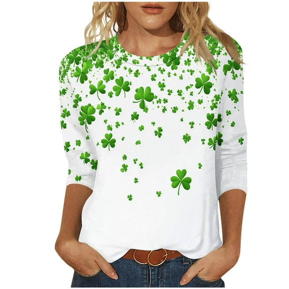 UAMVSH St. Patrick's Day Tshirts Women Trendy Comfy Blouse Tops 3/4 Sleeve Crew Neck Printed Tops
