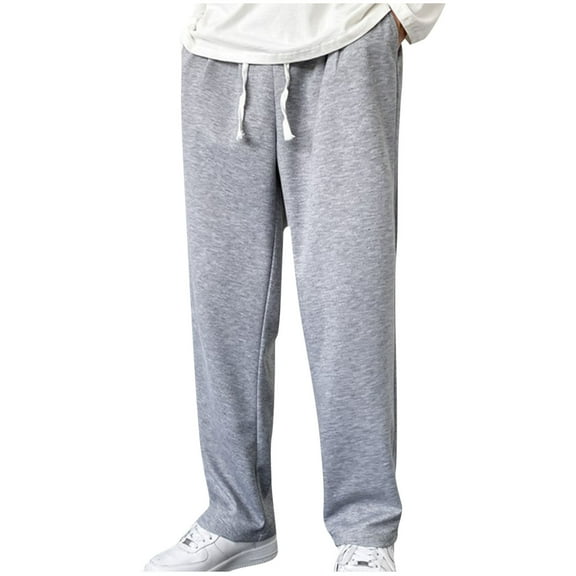 UAMVSH Straight Leg Pants for Men Casual Elastic Waist Drawstring Basic Pants with Pockets Regular Fit Open Bottom Lounge Pants(Large,Gray)