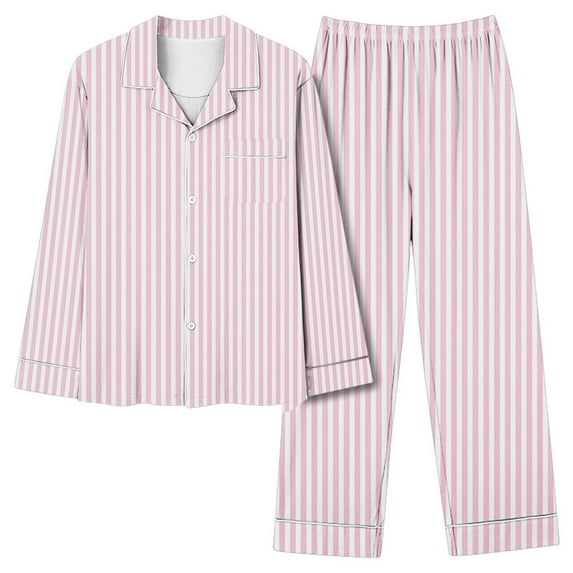 UAMVSH Striped 2 Piece Pajama Sets for Women Fashion Long Sleeve Pockets Loungewear Button down Notch Collar Shirts and Wide Leg Pants(Large,Pink)