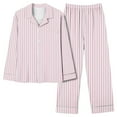 thumbnail image 1 of UAMVSH Striped 2 Piece Pajama Sets for Women Fashion Long Sleeve Pockets Loungewear Button down Notch Collar Shirts and Wide Leg Pants(Medium,Pink), 1 of 4