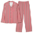 thumbnail image 1 of UAMVSH Striped 2 Piece Pajama Sets for Women Fashion Long Sleeve Pockets Loungewear Button down Notch Collar Shirts and Wide Leg Pants(X-Large,Red), 1 of 4