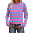thumbnail image 1 of UAMVSH Striped Long Sleeve Shirt Women Color Block Classic Crewneck Tunic Tops Lightweight Casual Basic Tees Fall Outfits, 1 of 7