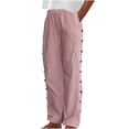 thumbnail image 1 of UAMVSH Striped Pants for Women Side Button Wide Leg Lounge Trousers Elastic Waist Casual Beach Travel Pants with Pockets, 1 of 6