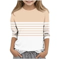 thumbnail image 1 of UAMVSH Striped T-Shirts for Girls Boys Fashion Color Block Printed Casual Basic Tunic Tops Lightweight 3/4 Sleeve Pullover Spring Fall(13-14 Years,Beige), 1 of 5
