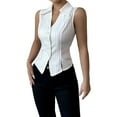 thumbnail image 1 of UAMVSH Striped Waistcoat Vests for Women Cropped Sleeveless Dressy Blazers Casual Button down Work Office Suit Jackets(X-Large,White), 1 of 7