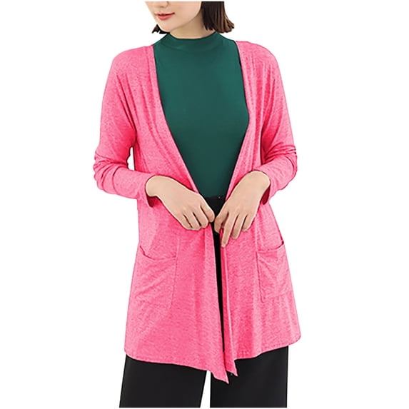 UAMVSH Summer Lightweight Cardigans for Women Long Sleeve Fall Open Front Trendy Stretchy Long Dusters with Pockets Ladies Fashion(Free Size,Hot Pink)