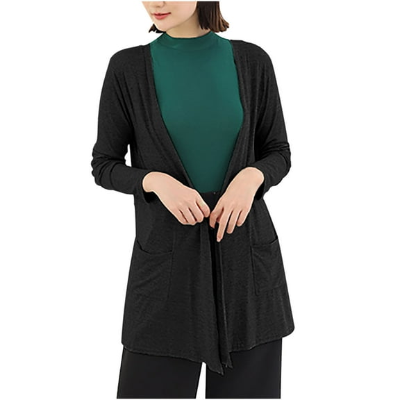 UAMVSH Summer Lightweight Cardigans for Women Long Sleeve Fall Open Front Trendy Stretchy Long Dusters with Pockets Ladies Fashion(Free Size,Black)