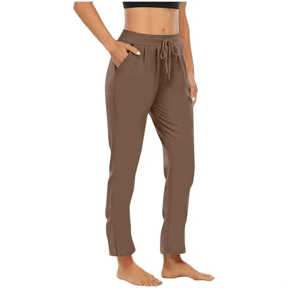 UAMVSH Summer Pants for Women Classic Elastic Waist Drawstring Long Pants with Pockets Daily Casual Yoga Athletic Pants