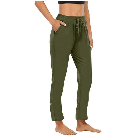 UAMVSH Summer Pants for Women Classic Elastic Waist Drawstring Long Pants with Pockets Daily Casual Yoga Athletic Pants
