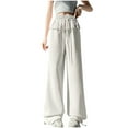 thumbnail image 1 of UAMVSH Summer Pants for Women Lace Trim High Waist Vacation Travel Lounge Pants with Pockets Baggy Drawstring Wide Leg Pants(X-Large,Beige), 1 of 7