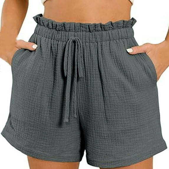 UAMVSH Summer Shorts for Women Vacation Comfy High Waist Ladies Trendy Shorts Baggy Drawstring Beach Shorts with Pockets(XX-Large,Gray 2)