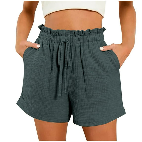 UAMVSH Summer Shorts for Women Vacation Comfy High Waist Ladies Trendy Shorts Baggy Drawstring Beach Shorts with Pockets(XX-Large,Navy)