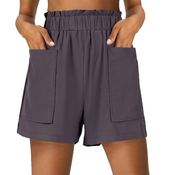 UAMVSH Summer Shorts for Women Cotton Linen Casual Long Shorts with Pockets Soft Solid Color High Elastic Waist Shorts