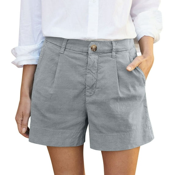 UAMVSH Summer Shorts for Women Fashionable Casual Business Shorts Soft Solid Color Dressy Buttoned Elastic Waist Shorts with Pockets