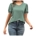 thumbnail image 1 of UAMVSH Summer Tops for Women Eyelet Solid Trendy Tunic V Neck Blouses Puff Short Sleeve Dressy Casual Tops, 1 of 7